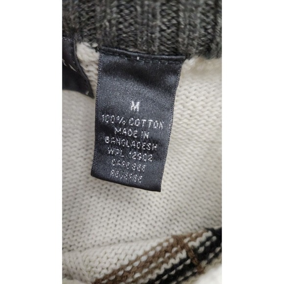 Oscar de la Renta Designer Men's Crew Neck Sweater Cotton Preppy‎ Cream Plaid M - Picture 5 of 9